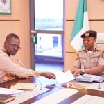 The Comptroller General Nigeria Immigration Service, KN Nandap, pcc, mmis, fsmn received a delegation from the Border Community Development Agency (BCDA) led by The Executive Secretary, Dr. George-Kelly D. Alabo, dssrs, fniqs.