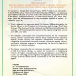 PRESIDENT BOLA AHMED TINUBU, GCFR APPROVES EXTENSION OF TENURE OF COMPTROLLER-GENERAL OF IMMIGRATION