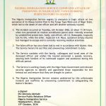 NIGERIA IMMIGRATION SERVICE CONDEMNS ATTACK OF PERSONNEL IN NIGER STATE, VOWS TO BRING PERPETRATORS TO JUSTICE